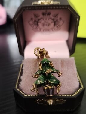 Gold-Tone Green Christmas Tree Charm Pendant - Holiday Jewelry